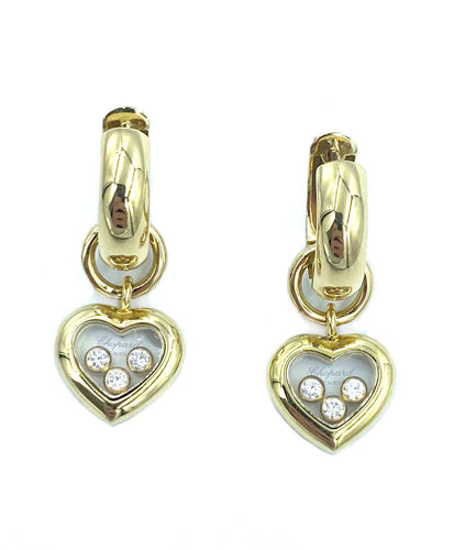 Boucles d'oreilles CHOPARD. Créoles Happy Diamonds or jaune et diamants 58 Facettes