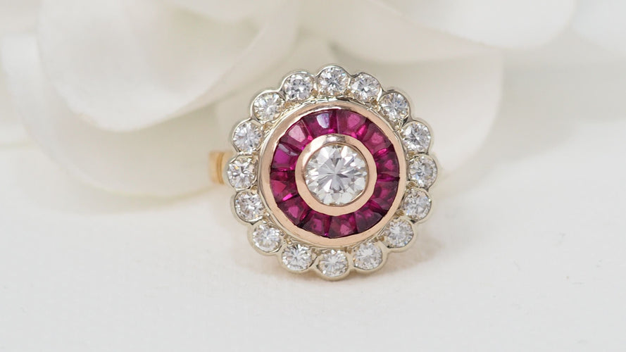 Bague 54 Bague entourage Rubis Diamants 58 Facettes 32432