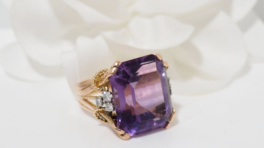Bague 56 Bague vintage or rose et platine, améthyste et diamants 58 Facettes 31800