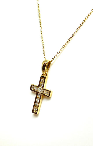 Collier chaine et pendentif croix en or jaune et diamants 58 Facettes