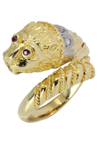 Bague 51 BAGUE TÊTE DE LION RUBIS ET DIAMANTS 58 Facettes 046871