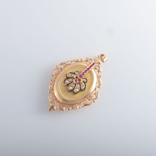 Pendentif Pendentif porte-photo rubis de synthèse et perles 58 Facettes