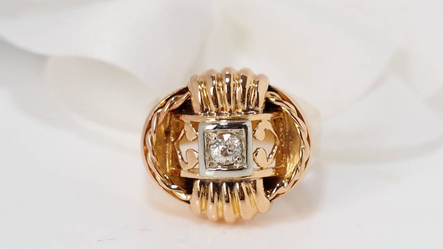 Bague Bague Tank en or rose et diamant taille ancienne 0,12ct 58 Facettes 27639