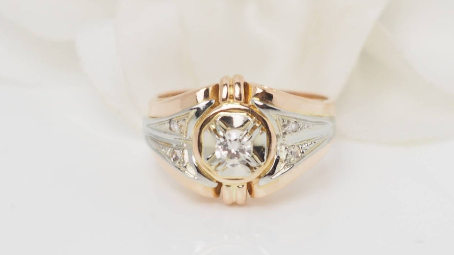 Bague 59 Bague ancienne en or bicolore et diamant 58 Facettes 32523