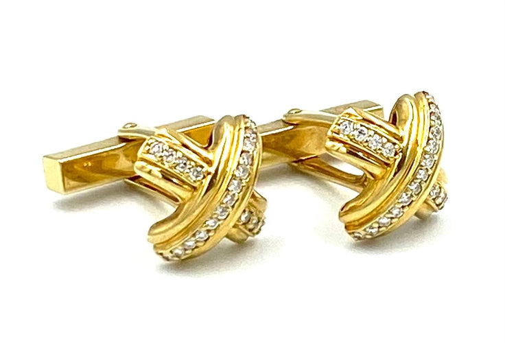 Boutons de manchette Tiffany’s & Co. Boutons de manchette or jaune et diamants 58 Facettes
