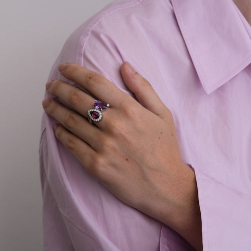 Bague Bague de fiançailles diamants tourmaline et améthyste 58 Facettes 00011