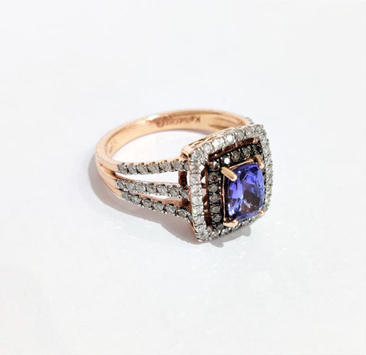 Bague 55.5 Bague or rose Tanzanite et diamants 58 Facettes 1-828/2