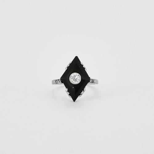 Bague 53 Bague Art Déco Or blanc Diamant Onyx 58 Facettes