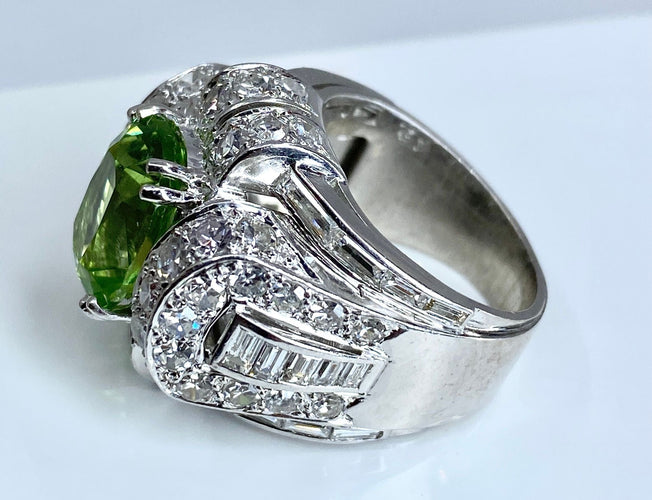 Bague 51 Bague Art Déco Platine diamants et péridot 58 Facettes