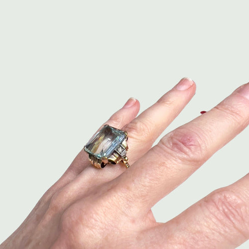 Bague 46 SORTIJA de ORO 18 kts con DIAMANTES Y AGUAMARINA 58 Facettes Q944A