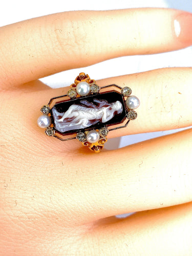 Bague 51 Bague camée sur agate perles fines diamants 58 Facettes AB263