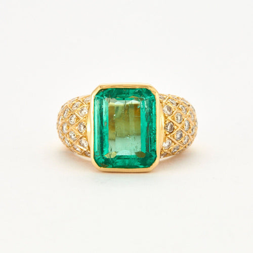 Bague 51.5 Bague or jaune Emeraude Colombie Diamants 58 Facettes