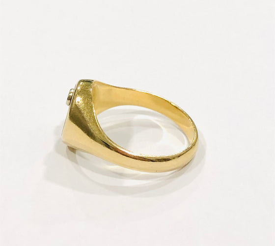 Bague 57.5 Chevalière or jaune onyx et diamant 58 Facettes