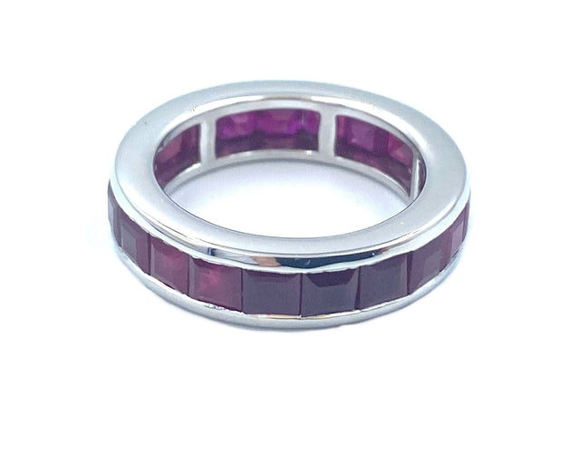 Bague 53 DHAMANI. Alliance or blanc et rubis 58 Facettes