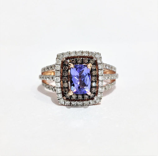 Bague 55.5 Bague or rose Tanzanite et diamants 58 Facettes 1-828/2