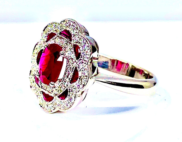 Bague 51 Bague marguerite Or blanc Rubis et Diamants 58 Facettes AB218