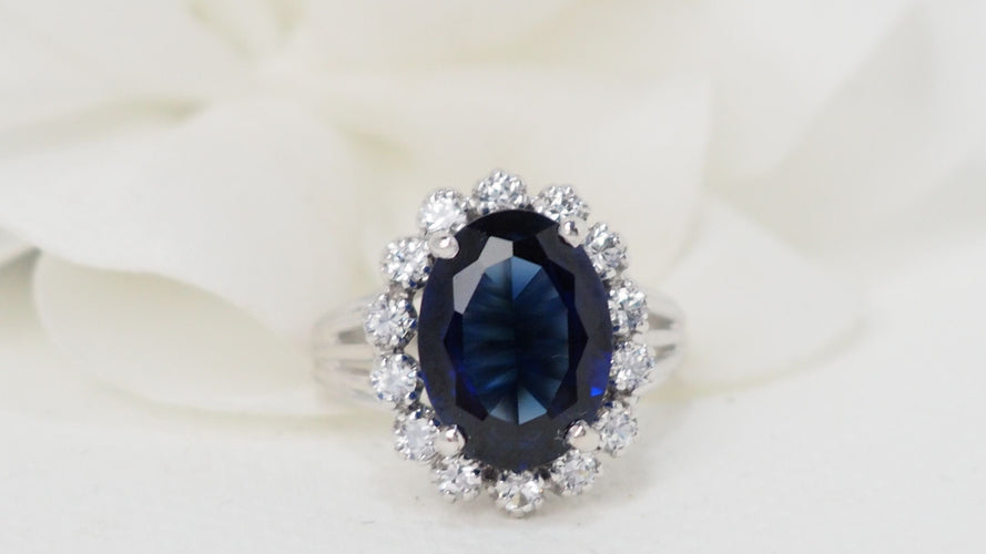 Bague 49 Bague entourage Or blanc Saphir Diamants 58 Facettes 32358