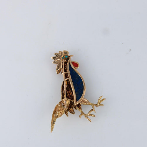 Broche Champagnat - Broche coq, corail et lapis lazuli 58 Facettes