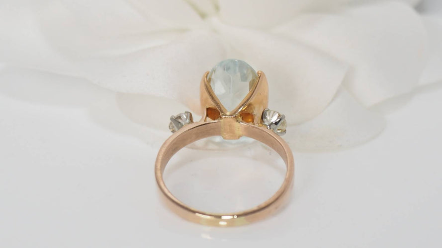 Bague 55.5 Bague vintage en or jaune, aigue marine et diamants 58 Facettes 30670