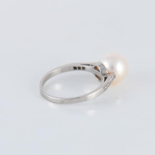 Bague 53 Bague Solitaire Perle Diamants 58 Facettes