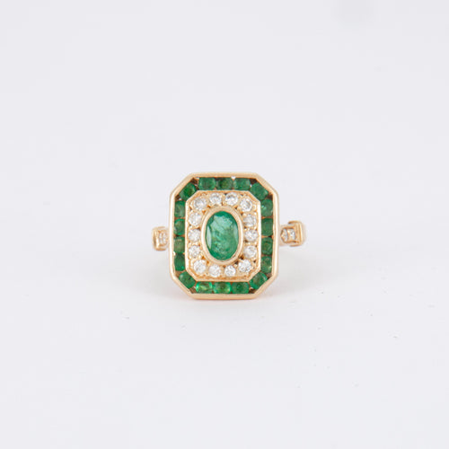 Bague Bague en Or jaune, Emeraude & Diamant 58 Facettes