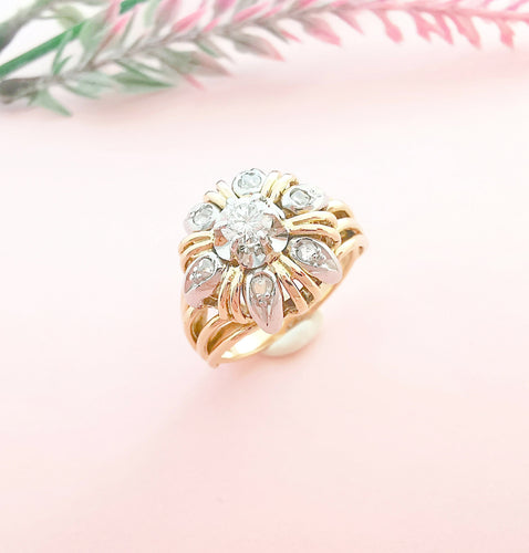 Bague 51 Bague Fleur Diamants Or Rose Platine 58 Facettes AA 1627