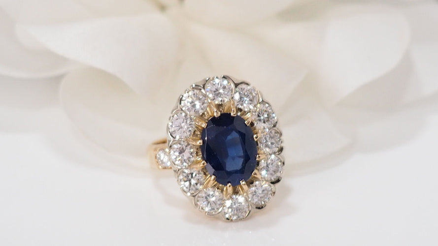 Bague 47.5 Bague Pompadour Or jaune Saphir Diamants 58 Facettes 32191