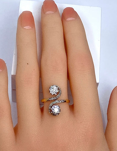 Bague 53 Bague en or blanc et or jaune 18 carats en diamants. Epoque 1900 58 Facettes AB267