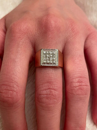 Bague 53 Bague Chevalière Or Rose Pavage De Diamants 58 Facettes 934506