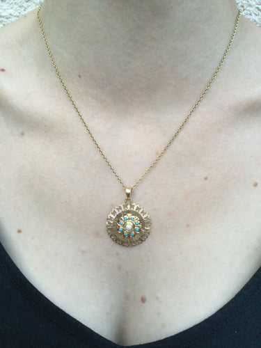 Pendentif Pendentif Or Turquoises Et Perle 58 Facettes 3096/1