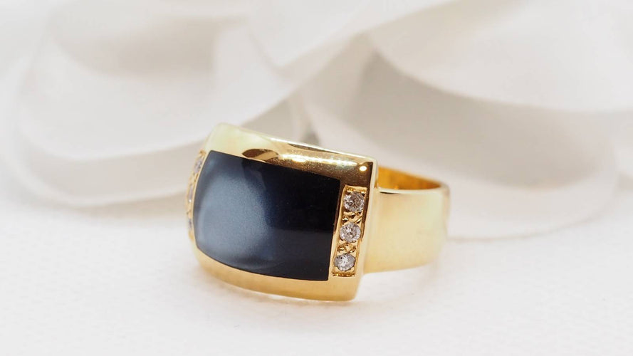 Bague 55 Bague Clozeau or jaune diamants résine 58 Facettes