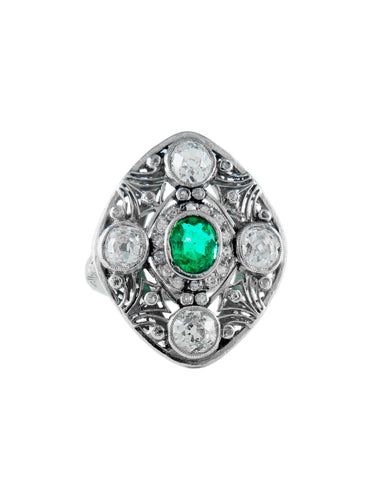 Bague Bague Platine Emeraude et Diamants 58 Facettes
