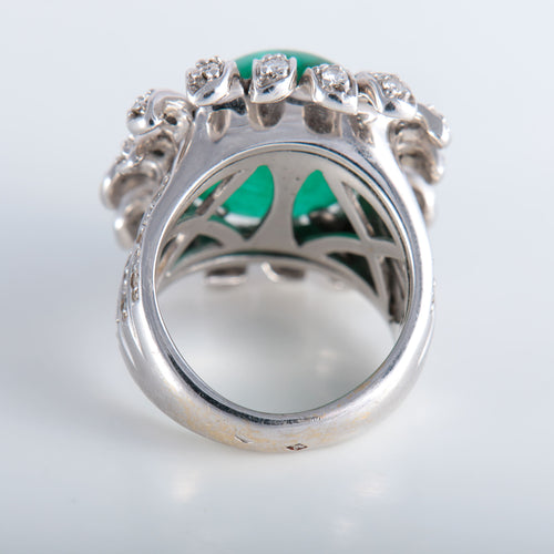 Bague 52 Bague Fleur Emeraude cabochon Diamants 58 Facettes 324E112