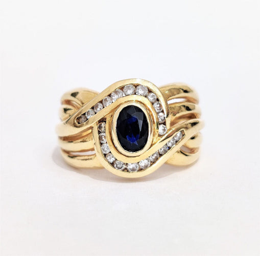 Bague 53 Bague or jaune saphir et diamants 58 Facettes 1-882/2