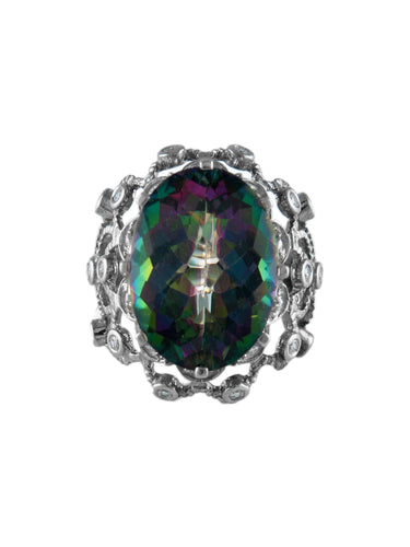 Bague Bague Pierre synthétique Or Blanc et Diamants 58 Facettes