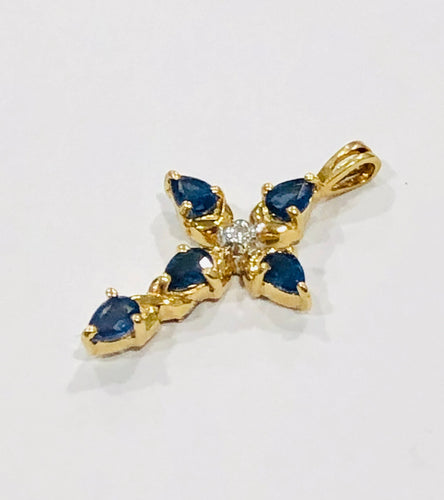 Pendentif Pendentif croix or jaune saphirs et diamant 58 Facettes