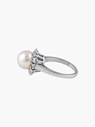 Bague Bague or blanc perle et diamants 58 Facettes 2069