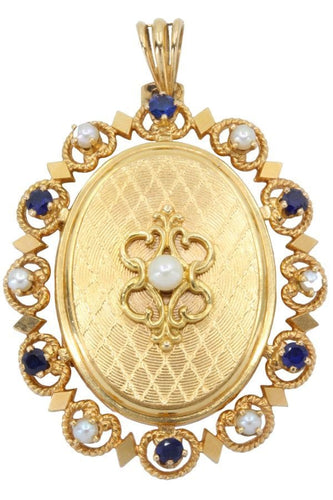 Pendentif PENDENTIF PORTE-PHOTO ANCIEN SAPHIRS ET PERLES 58 Facettes 056121