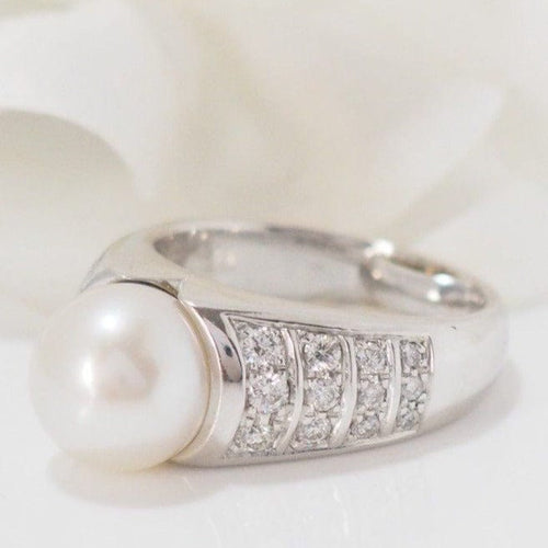 Bague 54 Bague en Or Blanc, Perle & Diamants 58 Facettes 30831