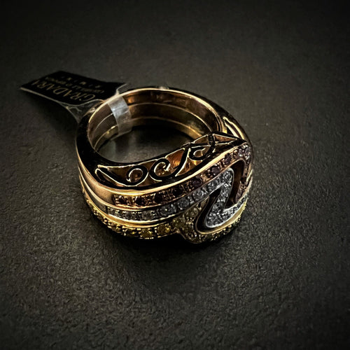 Bague Bague bandeau diamants FANCY roses, jaunes et blancs 58 Facettes