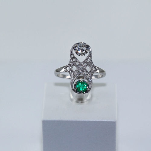 Bague Bague Duo émeraude et diamants 58 Facettes