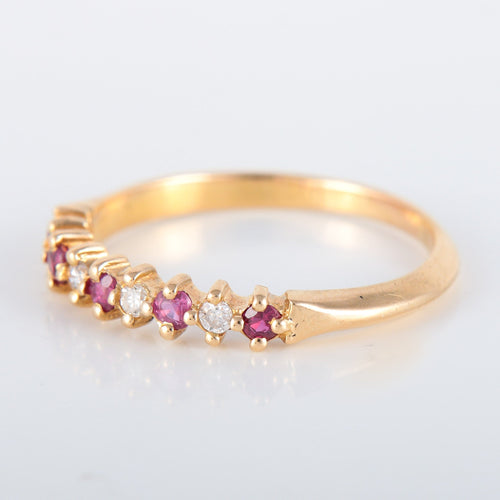 Bague 54.5 Demi-alliance Diamants et Rubis 58 Facettes 8397