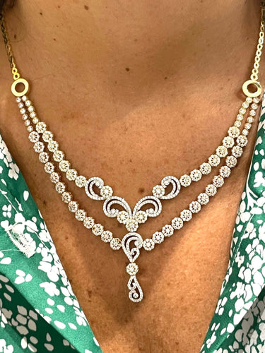 Collier Parure en or jaune, rose et blanc oxydes de zirconium 58 Facettes