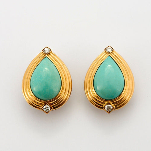Boucles d'oreilles REPOSSI - Boucles d'oreilles or diamants et turquoise 58 Facettes