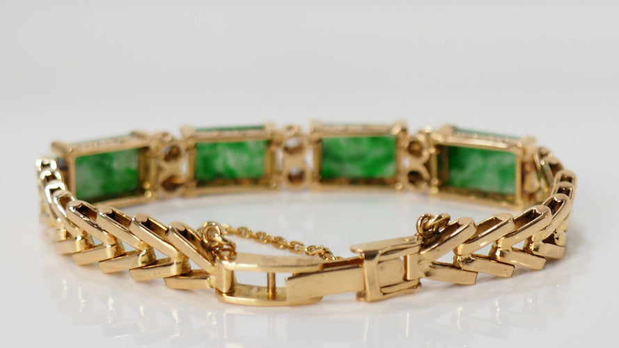 Bracelet Bracelet Vintage Or Jaune Diamants Jade 58 Facettes 31739