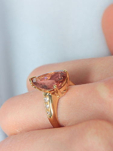 Bague 52 Bague Tourmaline pêche Diamants 58 Facettes