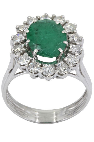Bague BAGUE MARGUERITE ÉMERAUDE ET DIAMANTS 58 Facettes 045831