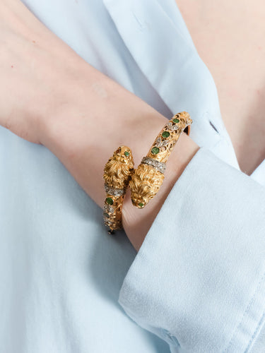 Bracelet Bracelet Têtes de lion Diamants Emeraudes 58 Facettes