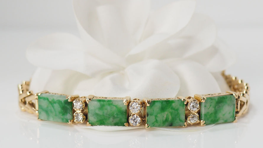 Bracelet Bracelet Vintage Or Jaune Diamants Jade 58 Facettes 31739