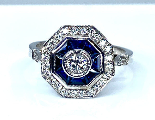 Bague 54 Bague Or blanc Saphirs et Diamants 58 Facettes AB220